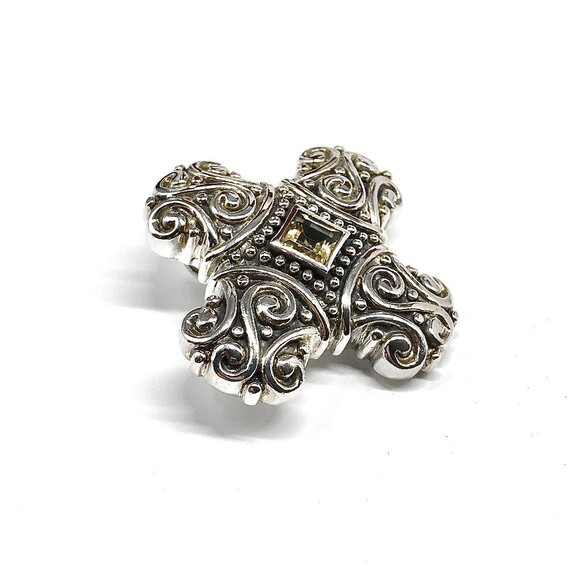 Chunky ! - Sterling Silver Cross Pendant Scrolling Design Citrine Pendant - Picture 2 of 6